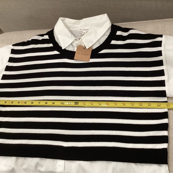 Blu Pepper Black and White Striped Sweater Vest Faux Collared Blouse NWT Size M - Picture 5 of 7